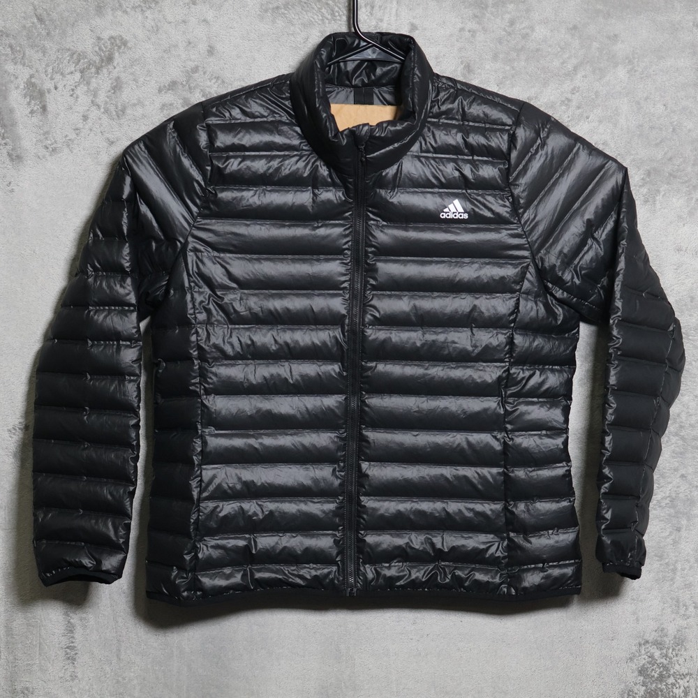 Adidas Puffer Jacket Womens XL Black Varilite Duck Down Lightweight BQ1982